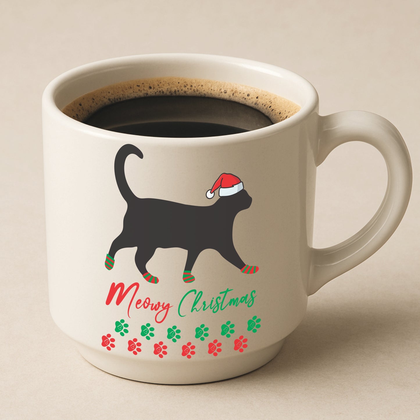 Meowy Christmas Coffee Mug | White Enamel Mugs