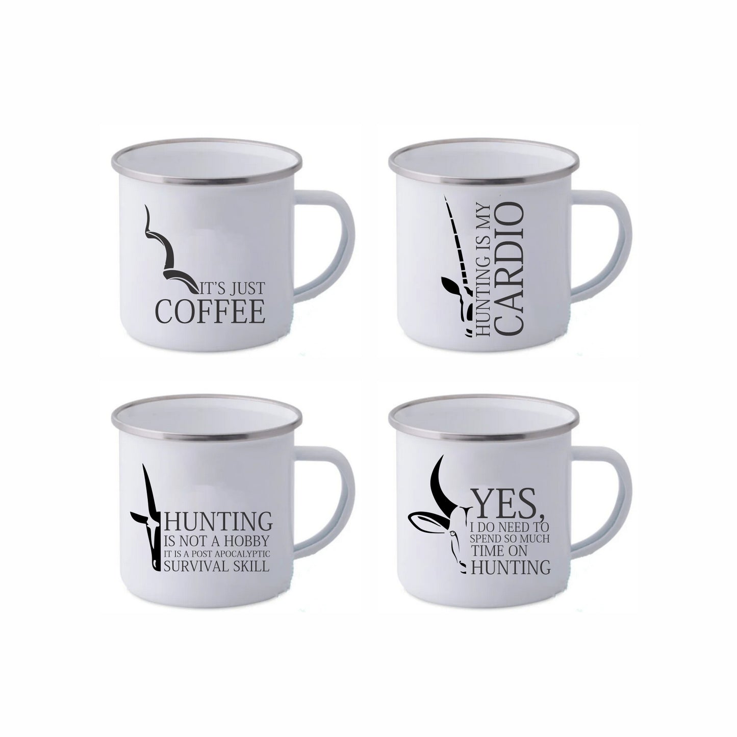 Hunting Mug Set | It's just Coffee | Set Of 4 Enamel Mugs