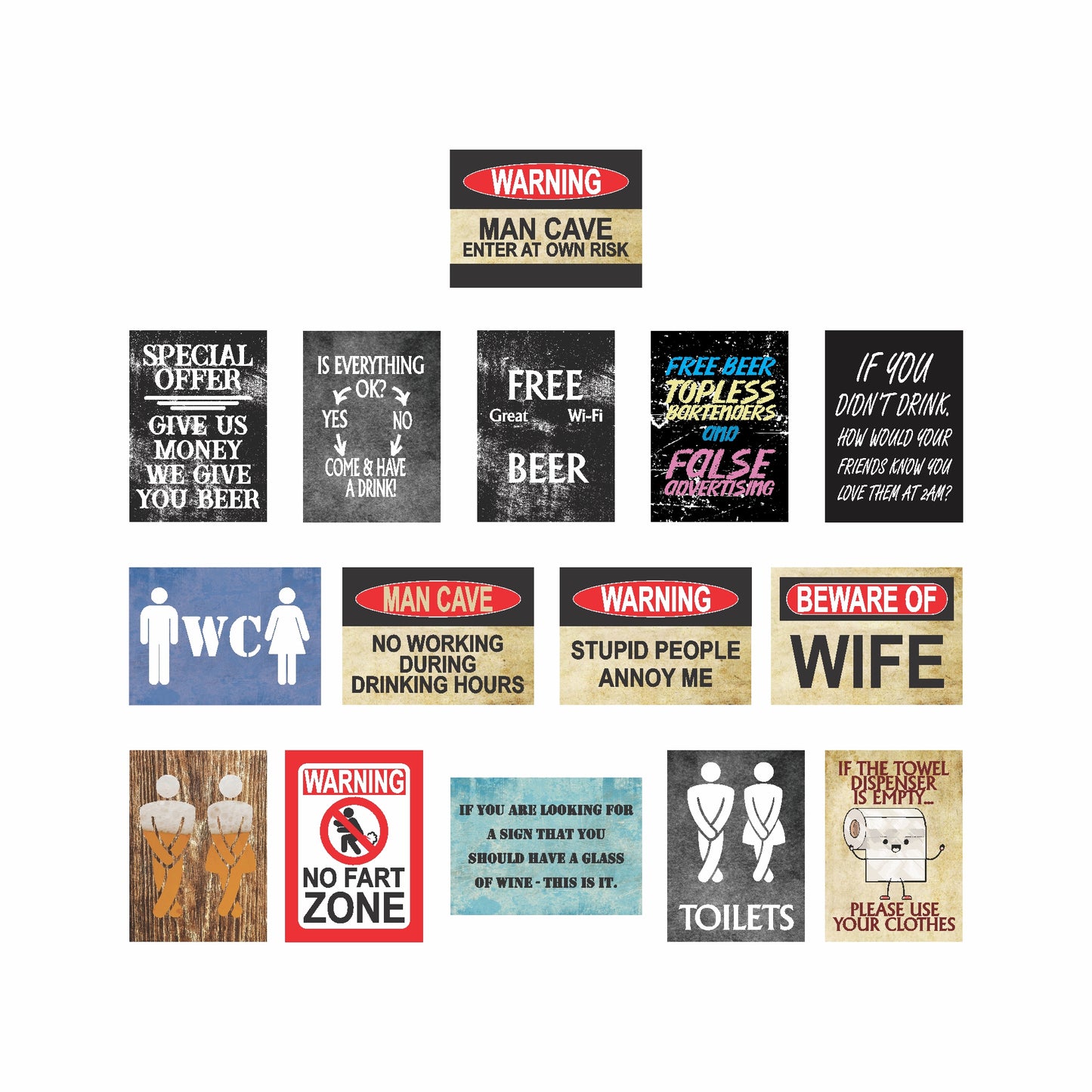 Bar / Mancave Steel Signs (set of 15)