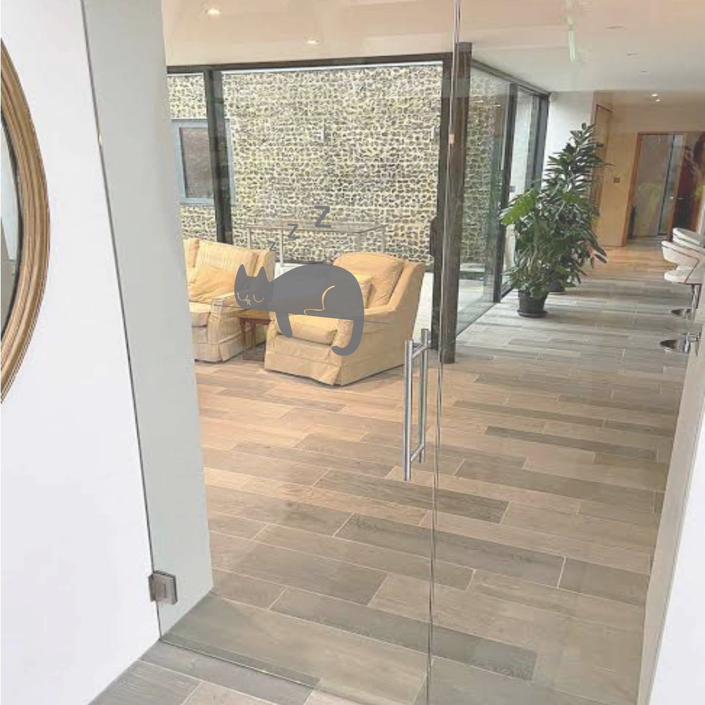 Sleeping Cat Vinyl for Glass Door | Sandblast Print