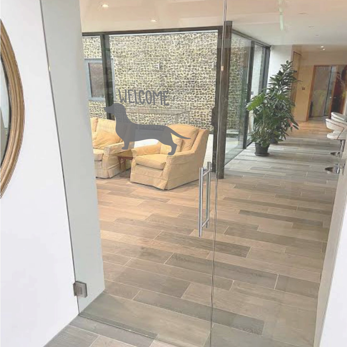 Welcome Dachshund Vinyl for Glass Door | Sandblast Print