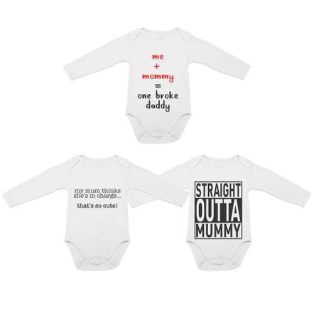 Long Sleeve Onesies - Set of 3 | Straight Outa Mummy