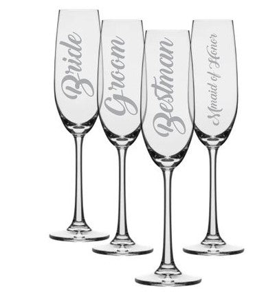 Bride, Groom, Bestman and Maid of Honor Champaign Glass (x4)