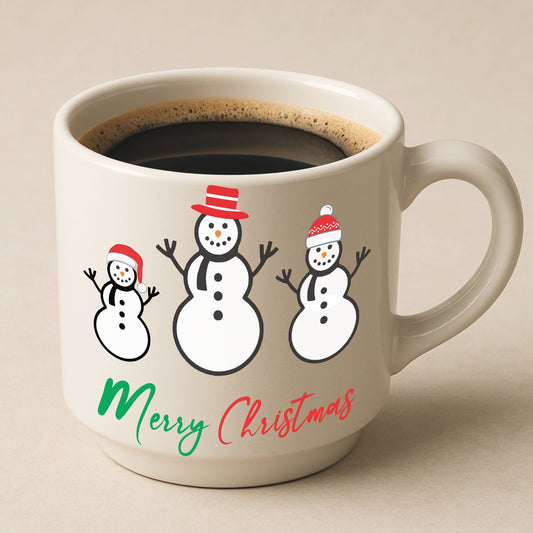 Snowman Family Christmas Coffee Mug | White Enamel Mugs