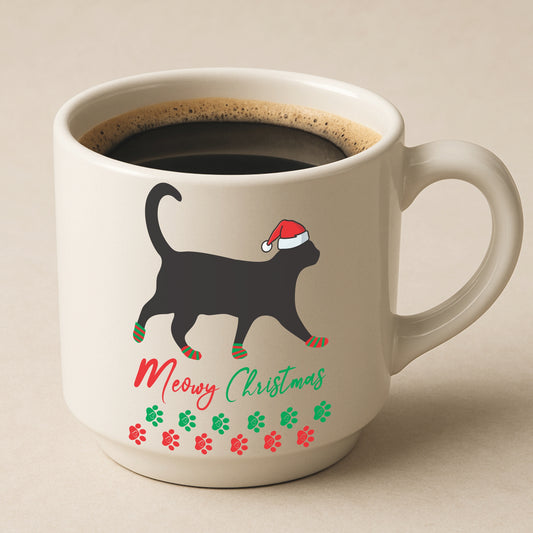 Meowy Christmas Coffee Mug | White Enamel Mugs